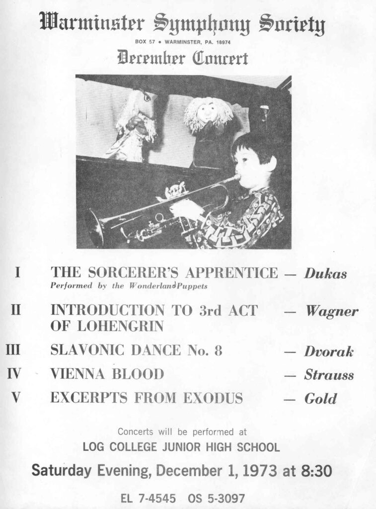 Wonderland Puppet Theater - The Sorcerers Apprentice - Warminster Symphony Society Playbill from 12-01-1973